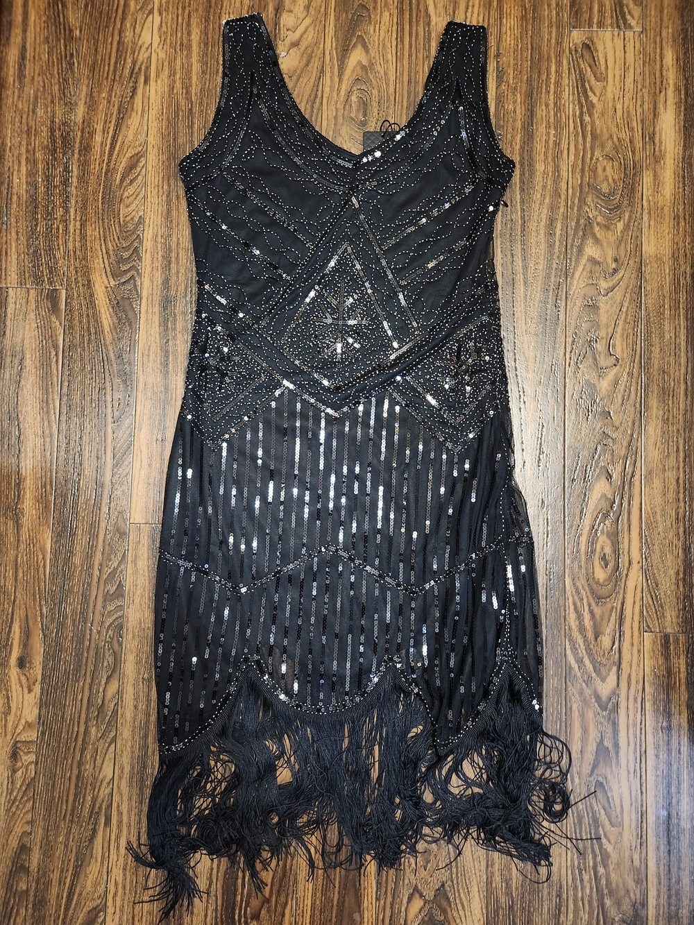 Fundaisy NWT Black Sequin Beaded Embellished Flapper Evening Gown Dress SZ XL - Picture 9 of 16